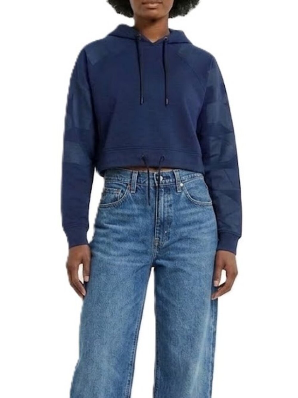 IVY PARK Cropped Hoodie Small Navy Dolman Sleeve Drawstring Hem EUC